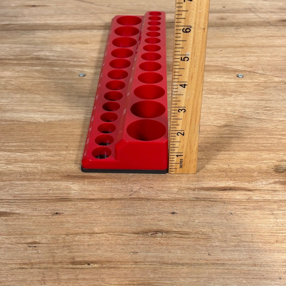 Eaceliy 1/4 Inch Drive SAE Magnetic Socket Organizer Tray Red Plastic 26 Slots